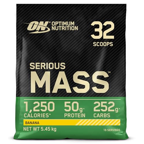 Optimum Nutrition Serious Mass Protein Powder High Calorie Mass Gainer with Vitamins Creatine and Glutamine Banana 16 Servings 5.45 kg Packaging May Vary