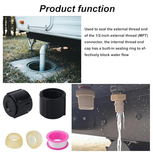 Image of BOXOB 2pcs Low Point Drain Seals and Caps, Plastic Low Point Drain Plugs with Sealing Ring Replacement Caps for RV Camper Travel Trailer, 1 /2 Inch Hot & Cold Water Lines