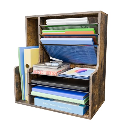 Simple Trending 7 Tier Desk File Organizer, Wooden Letter
