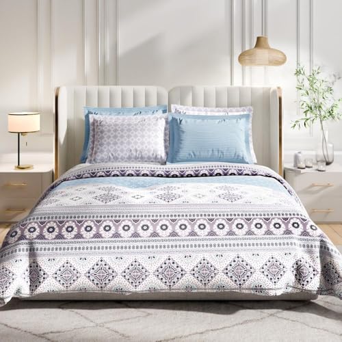 Image of Wakefit Cotton Fitted Bedsheet | 300 TC Elastic Fitted Sheet, King Bed Bedsheet Checkered With 2 Pillow Covers | Gabriel - 75X72 Inches,Multi