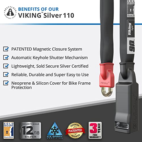 Seatylock Viking Bike Lock Chain With Key - Patented Bike Locks Anti Theft Sold Secure Silver - Ultra Security Bicycle Lock - Bike Chain Lock For Mountain City Or Electric Bikes (43.5 Inch) #TOP1