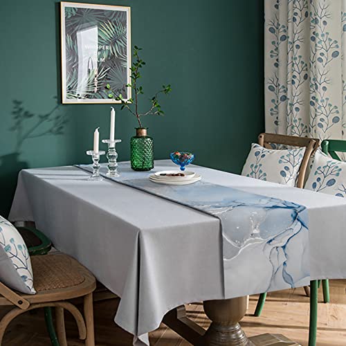 Table Runner 60Inch Long Scarf Modern Abstract Gradient Marble Texture Dresser Scarves Cotton Linen Burlap Table Runners For Kitchen Dining Seasonal Holiday Party Decor Watercolor White And Blue Art #TOP3