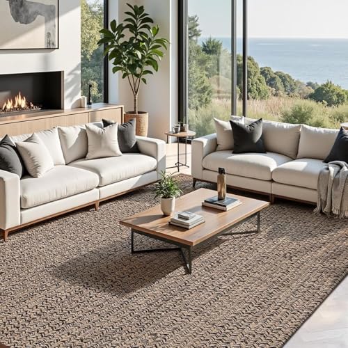 Image of Handwoven Jute Carpet 5x7 Ft Beige Black - Natural Boho Area Rug for Living Room | Eco-Friendly, Durable Floor Mat for Bedroom, Dining & Home Decor