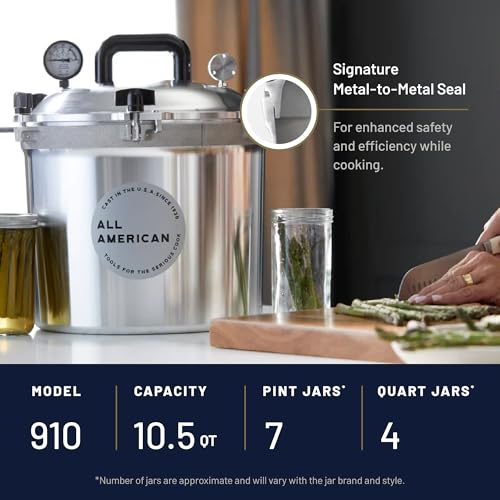 Image of All American 1930: 10.5qt Pressure Cooker /Canner (The 910) - Exclusive Metal-to-Metal Sealing System - Easy to Open & Close - Suitable for Gas, Electric, or Flat Top Stoves - Made in the USA