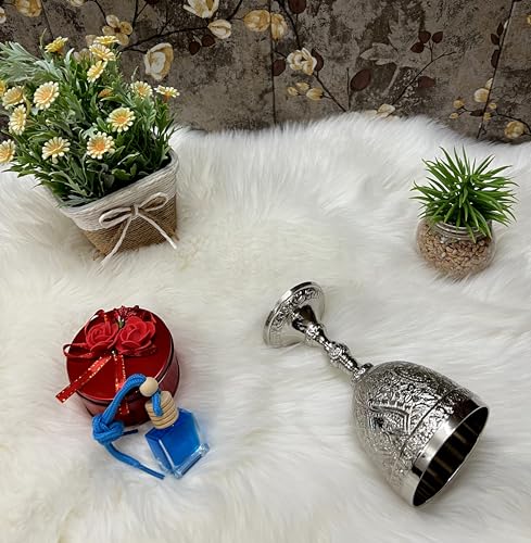 Morcomart Handmade Brass Wine Chalice Goblet – Artisanal Craftsmanship, Antique Vintage Design – Elegant Cups for Wedding, Church, Festive Events (Nickel)
