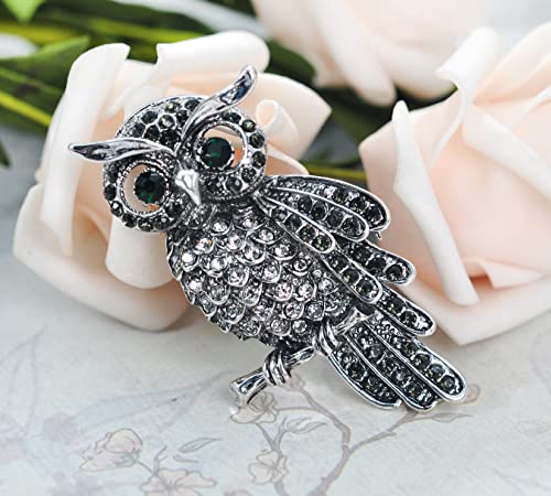 Image of Gyn&Joy Womens Crystal Rhinestones Perched Owl Bird Brooch Pin