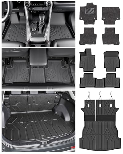 Image of Floor Mats & Cargo Liner Set for Toyota RAV4 2019-2025, Full Coverage Interior Protection with Trunk Mat, Backrest Protector & Door Sill Guards, All Weather TPE Waterproof Anti-Slip Custom Fit