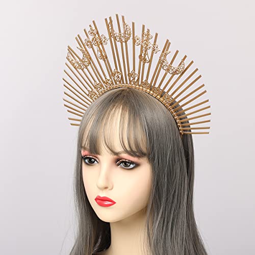Gothic Halo Zip Tie Crown Headband Halo Headdress Feather Goth Headband Halloween Costume, Gold - Image 4