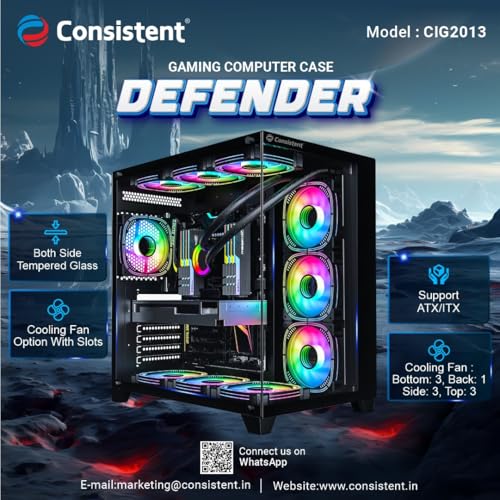 Image of Consistent Defender Gaming Cabinet 2013 | Support: Micro ATX /Mini-ITX | Front Port : USB2.0 * 2+USB3.0 * 1+HD Audio| Both Side Tempered Glass