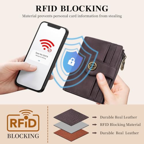 Image of Slim Leather Women's Wallet,Compact Card Holder Wallet(purple) | Small Wallet with RFID Blocking,Zipper Coin Pocket,Top Grain Cowhide Bifold Women's Wallet