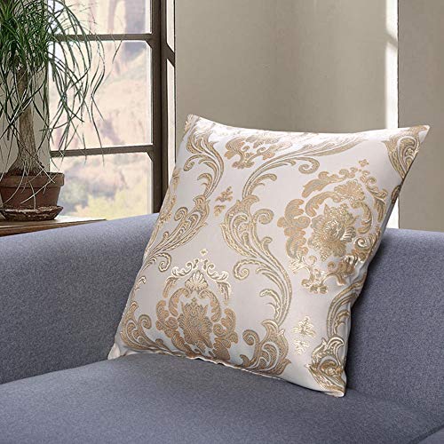Housse de coussin chenille vintage crème au jacquard de soie dorée 45x45 - 6