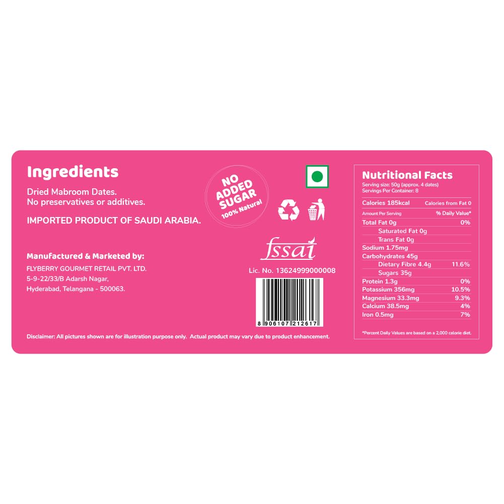 Flyberry Gourmet Mabroom Dates (Khajoor/Khajur) 200g | 100% Natural | Rich in Calcium, Iron and Potassium | Instant Energy 4