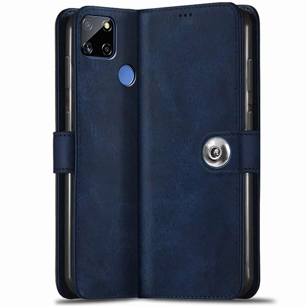 TheGiftKart Genuine Leather Finish Button Flip Cover Back Case with Inbuilt Stand & Inside Pockets for Realme Narzo 30A / 20 / Realme C25s / Realme C25 / C12 (Blue) (B08K7MKP6M) Amazon Price History, Amazon Price Tracker