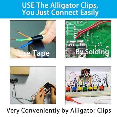 Image of Alligator Clips Electrical, 10Pcs Alligator Clips with Wires Set, 5 Colors Test Leads Cable Double-Ended Clips for Circuit Connection, Power Supply Testing, Jumper Wires Testing (18.87 in)