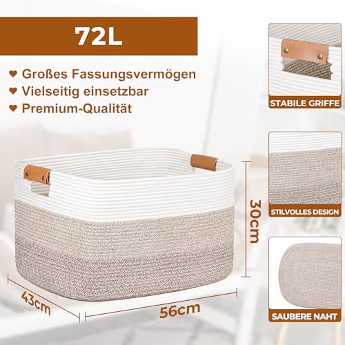 danpinera Wäschekorb, Korb Aufbewahrung, 72L Faltbarer Wäschekorb, Aufbewahrungskorb für Baby Spielzeug, Square Laundry Baskets, Korb Aufbewahrung für Decken, kissen, Gästehandtuchkorb Weiß und Braun