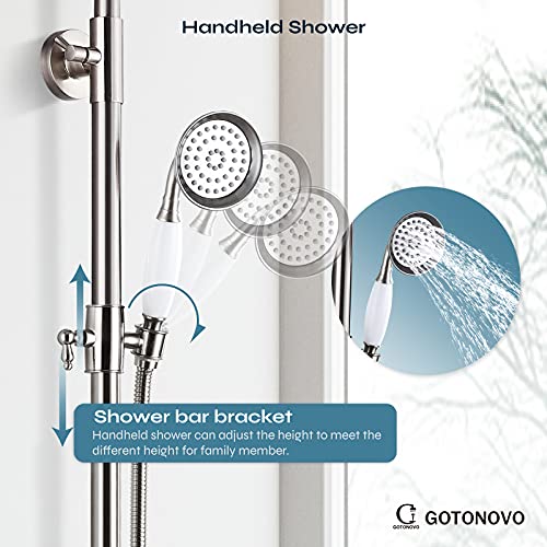 Brushed Nickel Exposed Shower System Fixture Set 8 Rain Shower Head 2 Double Knobs Cross Handle Shower Faucet Combo System Unit Set Dual Function Brass(No Tub Spout) … #TOP6