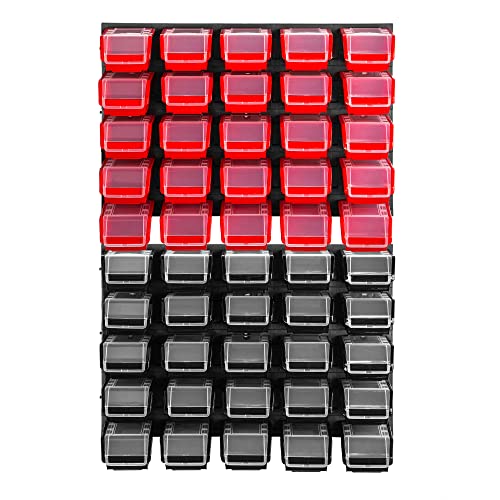 KADAX 50 półek warsztatowych na ścianę, 58 x 78 cm, wytrzymały system przechowywania z tworzywa sztucznego, odporny na promieniowanie UV, wysuwana płyta ścienna, tajna półka do garażu (czarny i
