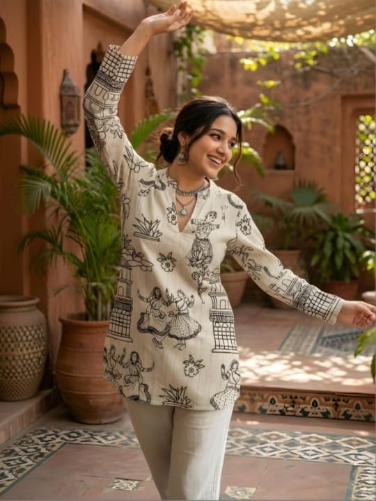 Image of MS VHCK ENTERPRISE Women's Short Kurti in TopsTunic Rayon Cotton Blend | Ladies Ethnic Tunic