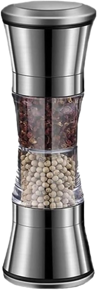 2-in-1 Adjustable Pepper Salt Grinder - Rustproof Stainless Steel Manual with Double Heads Coarseness Control