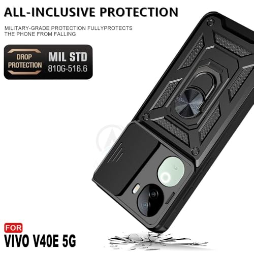 Image of AIBEX Back Cover for Vivo V40e 5G / iQOO Z9s 5G | D10 Tough Armor Case | Sliding Camera Shield | 360 Protection | Kickstand Ring Holder | Military-Grade Shockproof Bumper Case