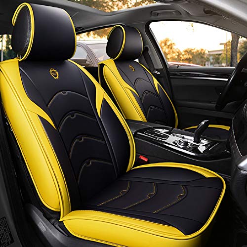 car seat covers yellow and black - Cartoon Bear All-Inclusive Leather Four Season Seat Cover Cushion 5 Seat Full Set of Universal Fit(Black-Yellow)