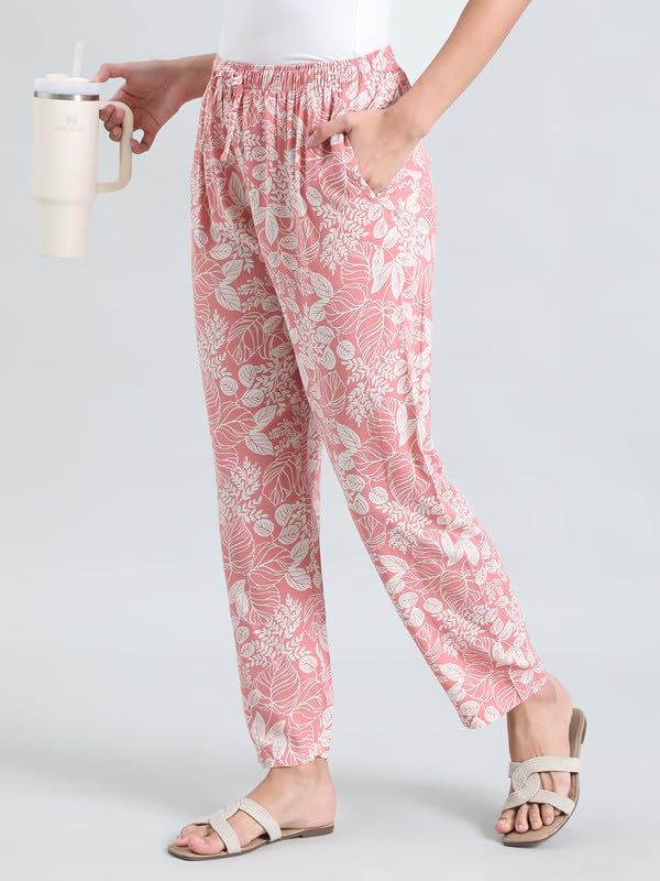Image of GO COLORS Women Printed Woven Viscose Mid Rise Lounge Pants