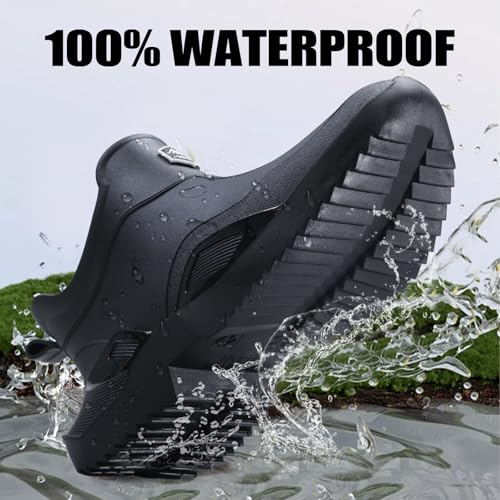 Image of Men's Ankle Rain Boots - Slip On Waterproof Garden Shoes - Comfortable Lightweight Black Rubber Fishing shoes
