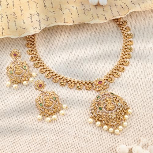 Image of Rubans American Diamond Zirconia Necklace Set Traditional Stylish Jewellery Gift for Women & Girls