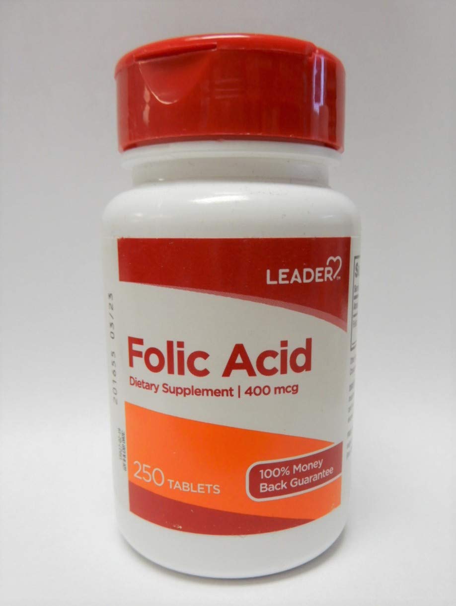 Leader Folic Acid 400MCG Tablets 250 Ct. Essential for Cell Growth & Development