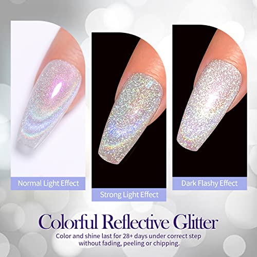 BORN PRETTY UV Nagellack Magnetisch Gel, Holographic Regenbogen Glitter Shining Schellack Nagellack Katzenauge UV… – Bild 6