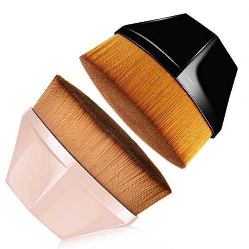 Flat Top Foundation Makeup Brush Face Kabuki Foundation Brush With Travel Bonus Protective Case Face Make Up Tool For Blending Liquid Cream or Flawless Powder Cosmetics (2Pcs)