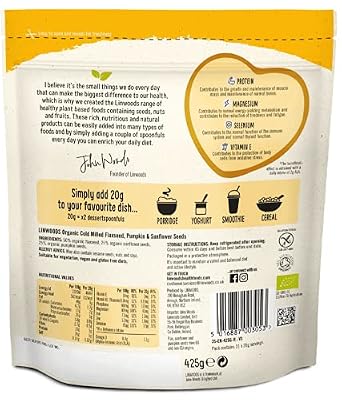Linwoods Organic Milled Organic Flaxseed, Sunflower and Pumpkin Seeds 425 g (2 x Pack Saver Deal)