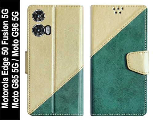Image of SBMS Flip Cover for Motorola Moto Edge 50 Fusion 5G / G96 5G / Moto G85 5G Flip Cover Case Back Cover Case with Magnatic Closure | Inbuilt Stand | Card & Money Pocket (MultiGreen)