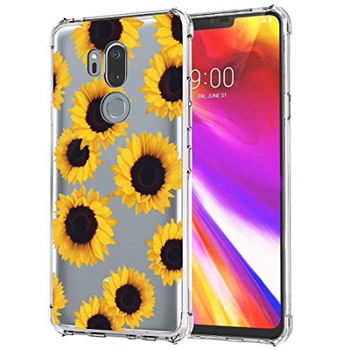 Sidande Case for LG G7, for LG G7 ThinQ Case for Girls Women, Shockproof Clear Floral Soft Flexible TPU Slim Protective Phone Case Cover for LG G7 ThinQ (Sunflower)
