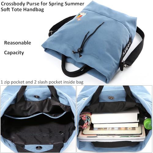 Image of Women Canvas Tote Handbags Casual Shoulder Work Bag Crossbody Bag with Sunshine Embroidery