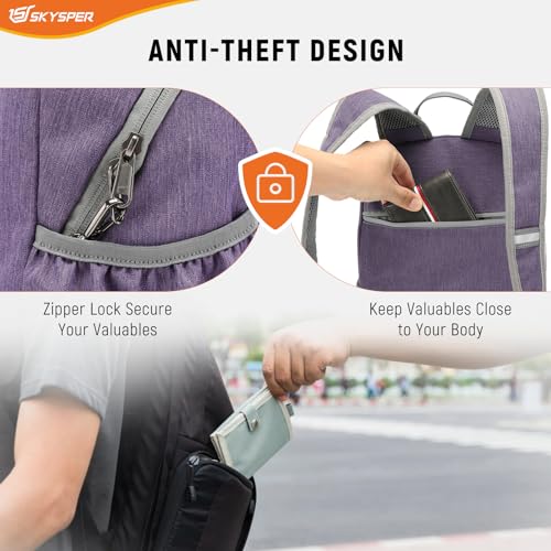 SKYSPER Anti Theft Hiking Backpack, 18L RFID Packable Travel Daypack, Lightweight Foldable Back Pack for Walking Daytrip - Image 4