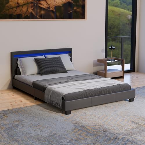 Juskys Polsterbett Paris 140x200 cm mit LED Beleuchtung, Lattenrost &...