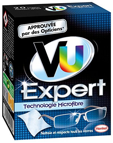VU Expert – Nettoyant Optique – 20 Lingettes – Lingettes Nettoyantes Lunettes Microfibre – Nettoie et respecte tous les verres