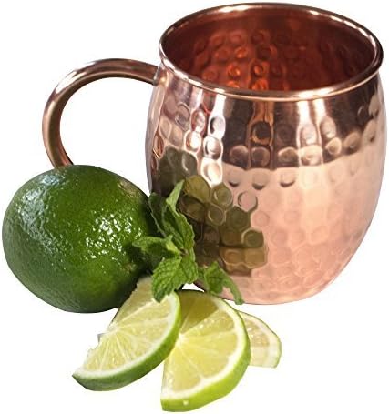 Moscow Mule Full Copper Mug – Authentic Solid Pure All Copper Cup – 16oz Rounded Old Fashioned Design – Hand Hammered Finish – By Stubborn Mule