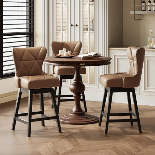 Butacos giratorios de cuero sintético MALOL, juego de 3 unidades, altura de barra (39,76 pulgadas), estilo moderno para isla de cocina, diseño mid-century, color marrón claro miniatura 1