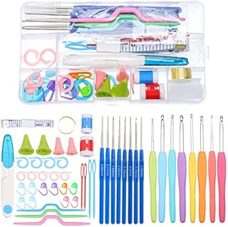 Xinzistar Crochet Hooks Set Crochet Starter Kits for Beginners Adults Kids, Ergonomic Crochet Hooks Knitting Needles Stitch Markers Yarn Crochet Tools Accessories with Storage Box