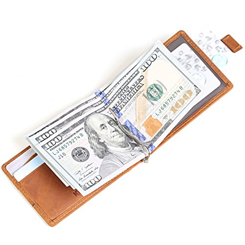 KissTies Mens Wallet Top-Grain Leather Bifold RFID Block Money Clip (Tan)4