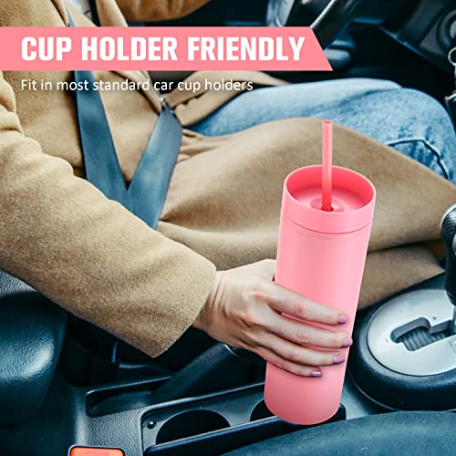 Meekoo 30 Pack Skinny Tumbler With Lids And Straws 16 Oz Matte Colored Acrylic Tumblers Double Wall Plastic Tumbler Cups Skinny Travel Tumbler Reusable Cup For Party Birthday Home (Watermelon Red) #TOP4