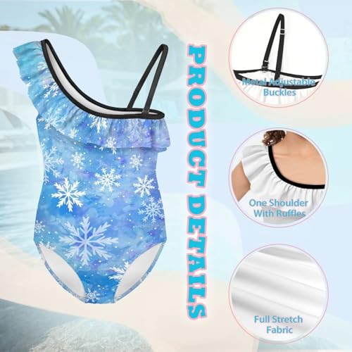 Image of Girls One Piece Bathing Suit,Slim-Fit Ruffle Strap Swimsuit with Adjustable Strap Quick Dry Summer Beach Swim Suit