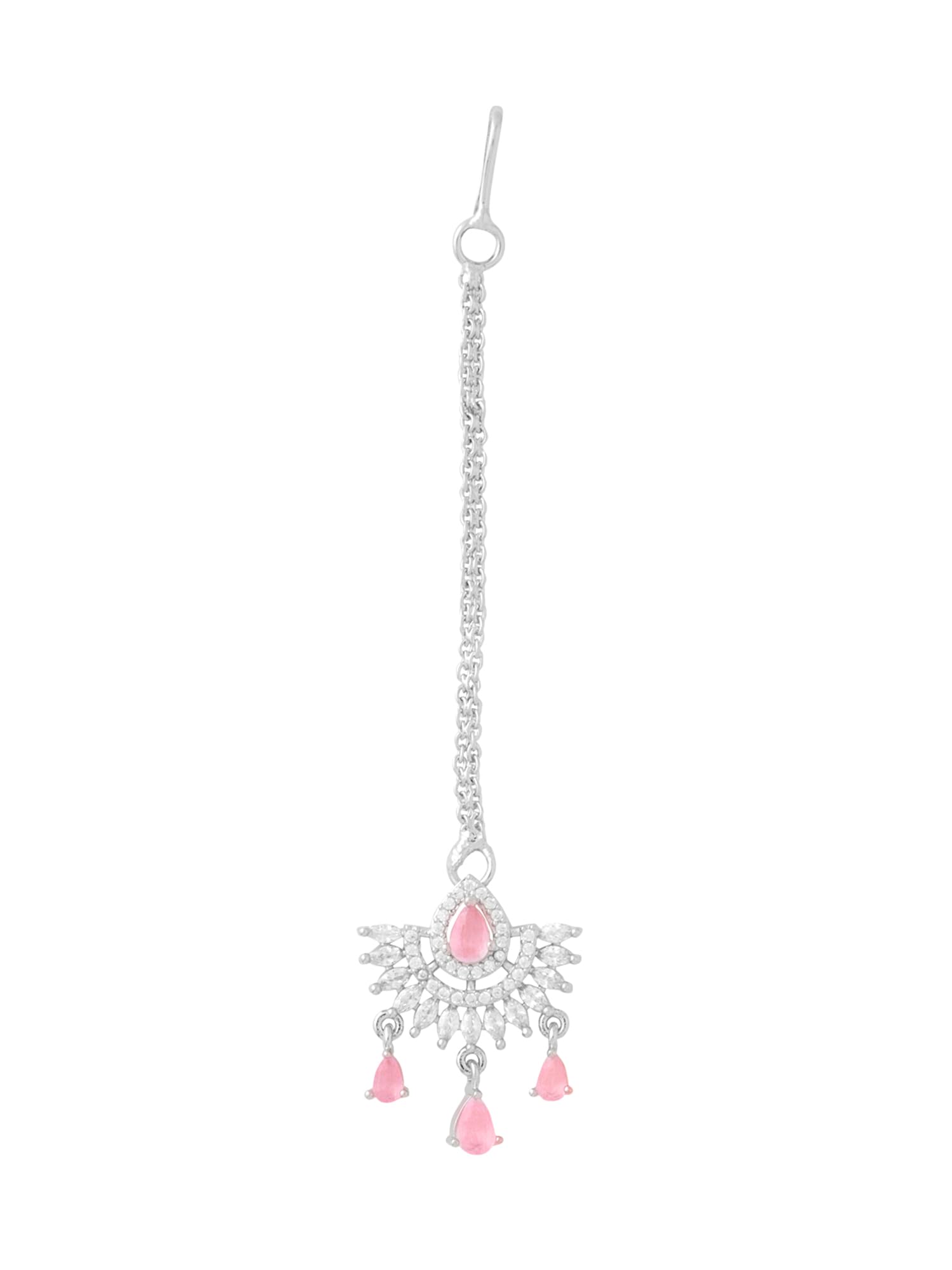 AD Maang Tikka for Women | Silver Plated American Diamond Maangtikka | Traditional Pink Stone Studded Maangtikka | Birthday Anniversary Gift for Girls Wife-image-23