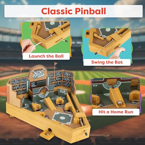 image for HEY! PLAY! 12-HY2070 Baseball Pinball Tabletop Skill Game - Classic Mi