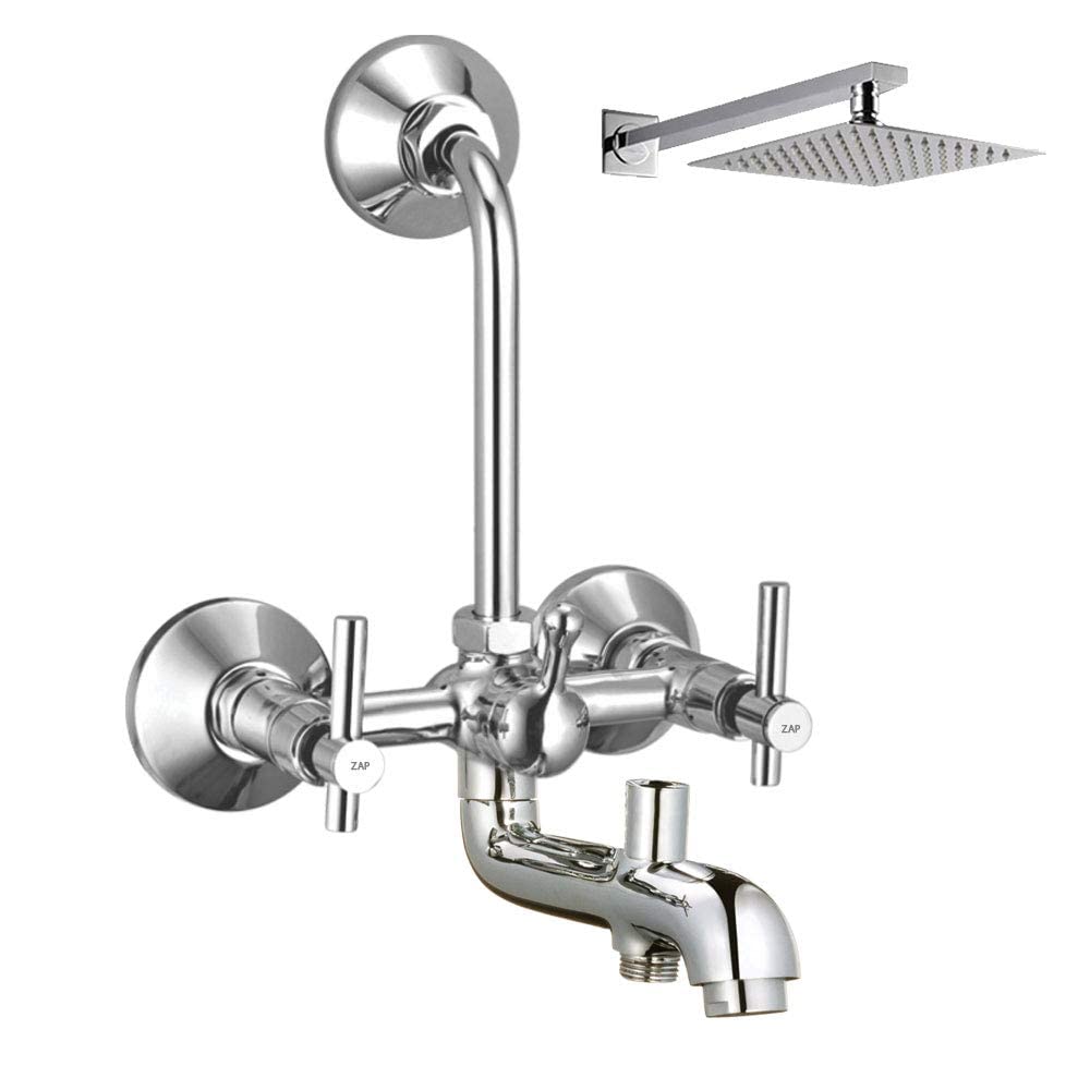 ZAP Terrim Series High Grade 100% Brass 3 in 1 Wall Mixer with Overhead Shower System Set and 125mm Long Bend Pipe for Bathroom (Chrome Finish) (B09WYX2KCB) Amazon Price History, Amazon Price Tracker