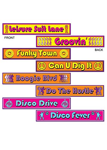 A Beistle Creation70s Disco Street Signs Party Decorations Pk4