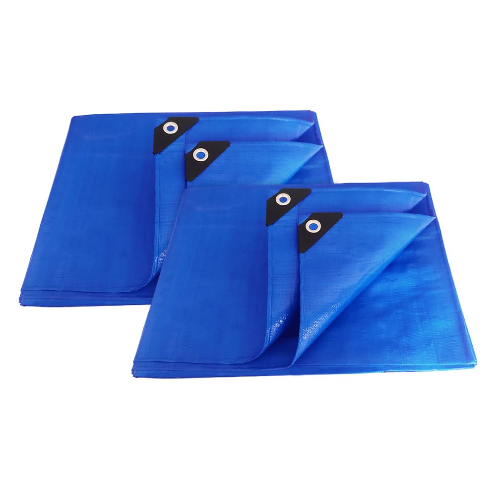 ANSIO Tarpaulin 3m x 3m Pack of 2 Water-resistant Tarp Large Camping Cover Sheet – Multipurpose Groundsheet with UV Protection, Weatherproof & Frost-Resistant – Reinforced Eyelets - Blue — image 1