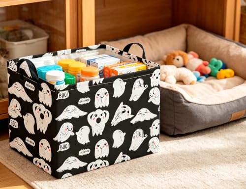 Image of CLOCOR Rectangular Storage Basket Empty,Gift Basket,Waterproof Storage Bin with Handles,Room Decor(Black Ghost Halloween)